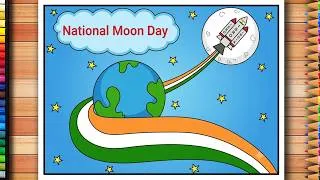 Thumbnail: National Moon Day Drawing | National Moon Day Poster | Chandra Dinam Poster Drawing | Moon Day