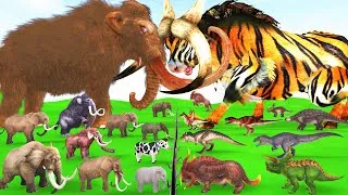 Thumbnail: 10 Mammoth Elephant Cow vs Giant Tiger Bull vs Dinosaur Fight Cow Buffalo Saved By Woolly Mammoth