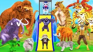 Thumbnail: Choose The Right Baby With Elephant Cow Tiger Bull Wolf Long Slide Paint Animal Fountain Crossing