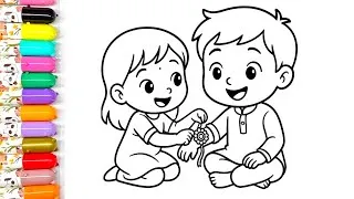 Thumbnail: 🥰 Cute Brother & Sister Raksha Bandhan Drawing for Kids & Toddlers 🎨 | Easy Rakhi Drawing