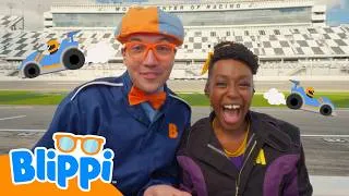 Thumbnail: Blippi and Meekah Hit the Race Track!! 🏎️💨 Create With Blippi!  🎨🖌️