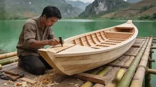 Thumbnail: The man living alone at sea builds his own FISHING BOAT from natural materials | By @AsianBushcraftHomie