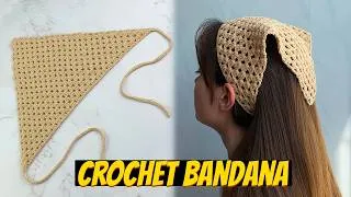 Thumbnail: Crochet Bandana Hair Scarf | Aesthetic Bandana | Granny Square Triangle Bandana