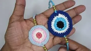 Thumbnail: Crochet Rakhi Design | How to Crochet an Evil Eye Rakhi pattern