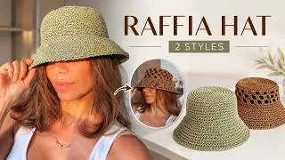 Thumbnail: How to Crochet a Raffia Bucket Hat | 2 Easy Summer Styles