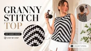 Thumbnail: Crochet Granny Stitch Top Tutorial | Easy Summer Crochet Top | Black and White 🖤🤍