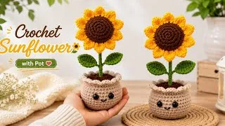 Thumbnail: Cute Crochet Sunflower Pot 🌻 | Easy Handmade Home Decor#crochetwithnimmi#sunflowerpotcrochet