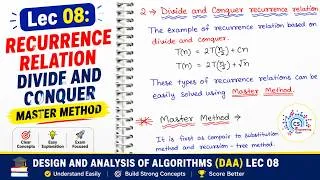 Thumbnail: Lec:08 | Recurrence Relation & Master Method with Examples | Design and Analysis of Algorithms