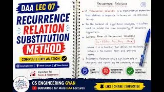 Thumbnail: Lec 07: Recurrence Relation Explained | Substitution Method | Design and Analysis of Algorithms