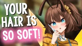 Thumbnail: "Can I Please Cut Your Hair?" Bee Girl Is Obsessed With You 🐝 [Binaural ASMR RP | Personal Hair Spa]