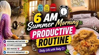 Thumbnail: My 6am Summer Morning 🌅 Productive Routine ✅✨| Cooking🍲, Cleaning🧽🫧 & Organising💫| Homemaker's Vlog🌸