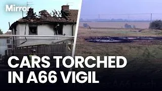 Thumbnail: Cars torched at vigil for A66 crash deaths as MP describes violence as ‘terrorism’