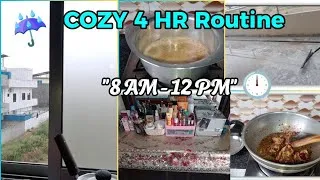 Thumbnail: Slow Living ☕: A Cozy & Realistic 8 AM to 12 PM Morning Routine | Cleaning + Cooking 🍲|Rainy day ☔ 
