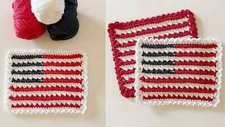Thumbnail: Crochet Cottage Lace US Flag Dishcloth 