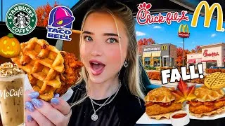 Thumbnail: Eating NEW FAST FOOD FALL ITEMS For 24 HOURS!!