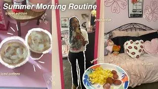 Thumbnail: 4:30 SUMMER MORNING ROUTINE *travel edition* | productive, anime, iced coffee