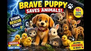 Thumbnail: 🐶 Brave Puppy Saves Cute Animals During a Storm 🌧️| Dog Rescue Story | Heartwarming Animal Adventure