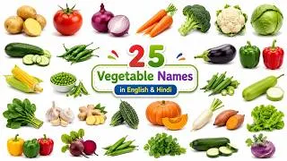 Thumbnail: 25 Vegetable Names in English & Hindi 🥕🥦 | Learn Vegetables | Educational Video for Toddlers