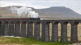 Thumbnail: Steam engine 34067 Tangmere crossing the famous Ribblehead viaduct - The great Britain XXVI tour