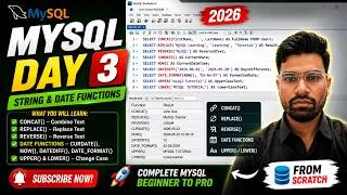 Thumbnail: 🔥 MySQL Day 3 | CONCAT, REPLACE, REVERSE & DATE Functions Explained | Complete Beginner Guide (2026