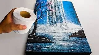 Thumbnail: Textured Waterfall Painting with Toilet Paper