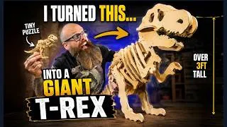 Thumbnail: I Turned a Tiny Puzzle Into a Giant T-Rex | DIY Woodworking Project with Plywood