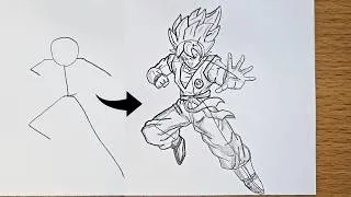 Thumbnail: How to draw Goku Full Body out of Stick Man | Easy Step by Step