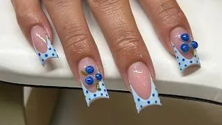 Thumbnail: Polka Dot French Tip 3D Blueberry Acrylic Nails