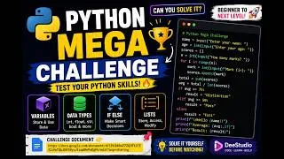 Thumbnail: 🔥 Python MEGA Challenge | Variables, Data Types, If Else & Lists | Tamil