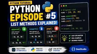 Thumbnail: Python List Methods Explained 🔥 | append(), insert(), pop() | Python Tutorial #5 | Tamil
