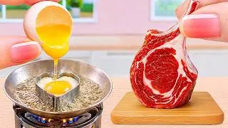 Thumbnail: Amazing Miniature Cooking Beef Recipe 🥩 Perfect Beef Stir Fry , Heart Shaped Egg and Steak Tacos