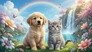 Thumbnail: Dreamy Puppy & Kitten Friends Vol.3 | Rainbow Waterfall Adventure | Fantasy Relaxation Music