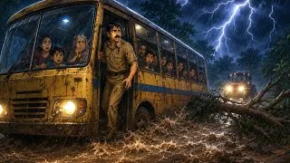 Thumbnail: **90s में बस यात्रा के दौरान आया भयानक तूफ़ान! 😱 बाढ़ में फँसी पूरी बस | Emotional Village Story |