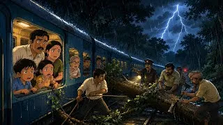 Thumbnail: 🚂 90s की ट्रेन जंगल में फँस गई! 😱 आधी रात, तूफान और नानी के घर | 90s Nostalgia Ghibli Story