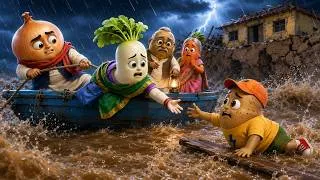 Thumbnail: बांध टूट गया! परिवार ने गांव को कैसे बचाया? | Emotional Hindi Cartoon Story