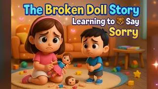 Thumbnail: “Brother Breaks Sister’s Doll 😢 | A Story About Saying Sorry | Disney-Style 3D Cartoon”