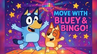 Thumbnail: Bluey & Bingo Brain Break Dance 🕺💙 | Fun Kids Exercise Song | Move, Jump & Groove!