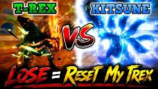 Thumbnail: T-Rex vs Kitsune Battle… BUT If I Lose, I RESET MY T-REX 😱🔥 | Blox Fruits
