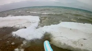 Thumbnail: Lake Huron Surf | Icy January knee High On Inflatable S.U.P. Board