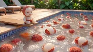 Thumbnail: Cute Fruit Babies Jumping Into Pool! 🍉 3D Animation & ASMR