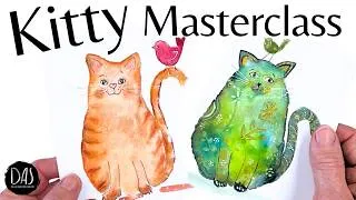 Thumbnail: The Ultimate Guide to Painting Cute Whimsical Cats - Complete Step by Step Beginners Masterclass