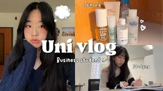 Thumbnail: Uni vlog: CUT MY BANGS WITH ME, skin care shopping, what I eat, business student life, studying