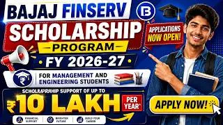 Thumbnail: Students को मिलेंगे ₹10 लाख! | Bajaj Finserv Scholarship 2026-27 | Applications Open | Apply Online