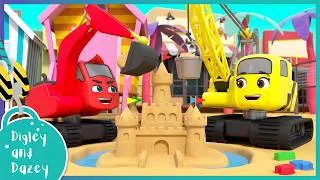 Thumbnail: 🚧 Digley & Dazey Build a GIANT Sandcastle!  🚜| Digley & Dazey | Kids Construction Truck Cartoons