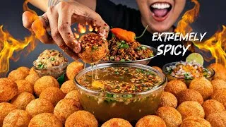 Thumbnail: EXTREMELY SPICY 🥵 🔥PANIPURI EATING CHALLENGE | 40+ BIG PANIPURI WITH CHATPATEY, ALOO MAKHA & GHUGNI 
