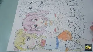 Thumbnail: Coloring page of three anime girls - Simple Gifts - Cooper Cannell