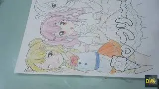 Thumbnail: Coloring page of three anime girls - Navy Blue And Gold - The Midshipmen Glee Club