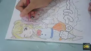 Thumbnail: Coloring page of three anime girls - Starry Eyed Romance - Biz Baz Studio