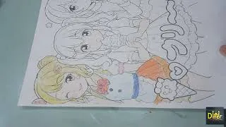 Thumbnail: Coloring page of three anime girls - Excess - Freedom Trail Studio