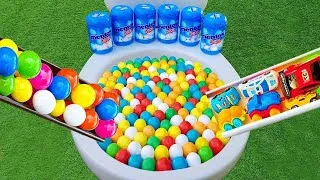Thumbnail: Marble Run Race ASMR - Toy Cars, Toy Balls, Coca, Fanta, Sprite vs Mentos In Tolet